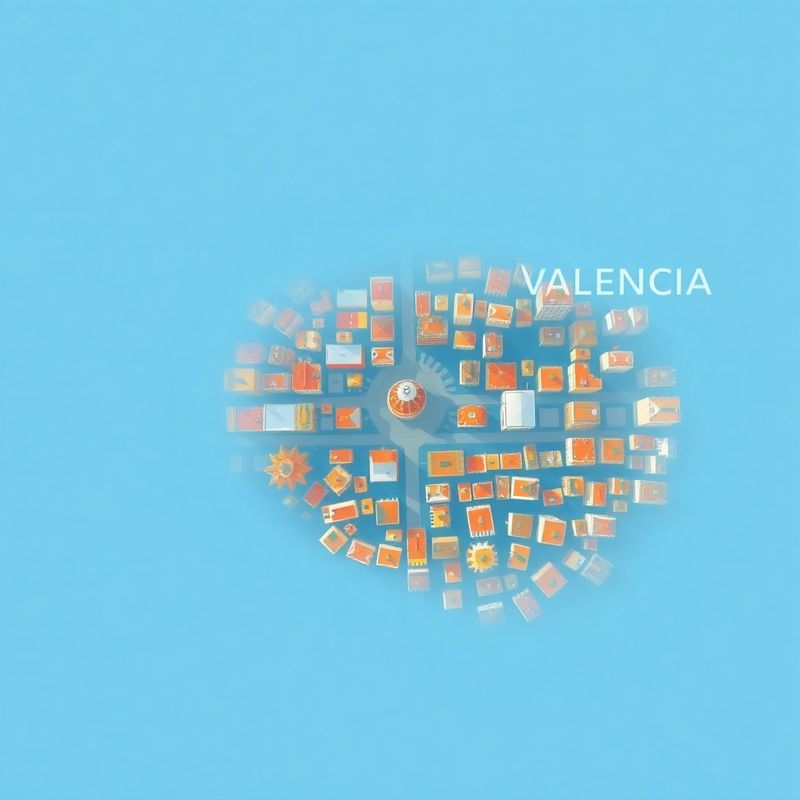Ilustración aérea estilizada del entramado urbano de Valencia
